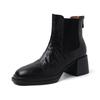 Botas Chelsea de pele de carneiro com textura batida e riscadas à mão para deslocamento diário 2024 Inverno Salto médio grosso Biqueira redonda Zíper traseiro Botas de couro para mulheres