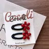 Nuevo Estilo Coreano Niños Ropa de Principios de Otoño Angora Rojo Corazón de Melocotón Pinza para el Cabello para Niñas y Padres, Sencilla Flor Lazo Lateral