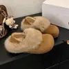 Sapatos de algodão com couro bovino femininos inverno novo estilo totalmente fechados podem ser pisados forrados com pelúcia quentes slip-on casuais sapatos de dois usos
