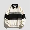 Outono 2023 marca de moda coreana suéter listrado de cor contrastante masculino estilo Hong Kong camiseta de manga comprida casaco de casal top masculino