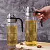 Olla de aceite, dispensador de aceite automático de apertura y cierre para uso doméstico en la cocina con asa, botella de condimento, botella de aceite y vinagre, vidrio de borosilicato alto, a prueba de fugas