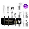 Venta caliente transfronteriza vajilla de acero inoxidable Serie Luna Creciente Cuchillo, tenedor y cuchara occidentales para 6 personas juego de 24 piezas traje de caja de color