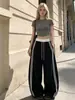 Amazon Europa Transfronteiriço Outono 2026 Calças de Cintura Alta Largas Color Block Wide Leg Estilo Casual Spicy Girl Calças Banana Femininas