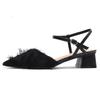 Sandalias de tacón cuadrado Fu para mujer 2022 bolsa delantera correa trasera tacón medio punta redonda zapatos de velo bajo zapatos de primavera zapatos con hebilla de viscosa
