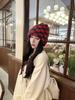 Gorro de punto a cuadros con diseño de tablero de ajedrez para mujer, otoño e invierno, estilo coreano, gorro de lana con gran circunferencia de cabeza, gorro navideño pequeño con aspecto de cara japonesa.
