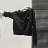 Cárdigan de Punto Bordado con Lazo y Cuello Redondo Negro para Mujer Otoño/Invierno 2026 de un Solo Botón, Abrigo Suéter Suave de Alta Gama