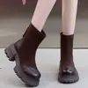 Botines Martin forrados de polar para mujer, colección otoño/invierno 2026, popular estilo retro británico, diseño de patchwork, suela de plataforma para altura adicional, botines versátiles