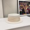 Sombrero de Paja Elegante Plisado de Cinta Estilo Francés Primavera y Verano Vacaciones en la Costa Ocio Protección Solar Sombrero de Sol Mostrando Cara Pequeño Sombrero de Paja de Copa Plana