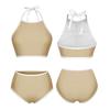 Traje de baño de bikini de cintura alta con cuello halter deportivo de 3 colores para mujer, traje de baño alto para vacaciones en Sanya, aguas termales