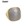 WT-R517 Anel Aberto Quadrilateral Colorido Vintage Clássico com Pedra Natural Banhado a Ouro 18k para Joias de Homens e Mulheres
