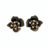 Aretes de Botón Florales con Pedrería de Goteo de Aceite Europeos y Americanos, Aretes de Pétalos Estilo Vintage, Aretes Retro de Alta Gama para Mujer