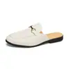 Pantuflas Estilo Coreano Transfronterizas Zapatos de Cuero sin Tacón para Hombre Pantuflas de Punta Media Moda Sencilla Media Taza Estación Independiente
