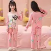 Sudeste Asiático Exportação Nova Seda de Leite Gola Redonda Manga Longa Calças Pijamas para Meninos e Meninas Conjunto de Roupas para Casa Tamanhos 8-18