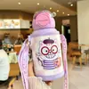 Nueva botella de agua térmica elegante y linda con temática de dibujos animados para niños, con un diseño de doble pajita para beber, perfecta para que los estudiantes la usen en la escuela o para actividades al aire libre
