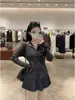 [Andy Velvet Wash] Suéter de punto con cuello y ribete de encaje, estilo coreano, botones al frente, para mujer, nueva colección de otoño, dulce y ajustado, capa base