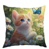 Funda de Almohada Cómoda Estilo Nuevo Gato Jugando en los Arbustos Florales Temu Transfronterizo Funda de Almohada para Oficina Dormitorio Sofá