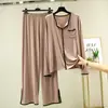 Conjunto de pijama de dos piezas de corte holgado, modal de manga larga, talla grande, ropa de casa ligera, conjunto de pijama para mujer, casual amarillo