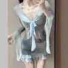 Traje de baño de Hada para Mujer Bikini Dividido Bikini de Cuatro Piezas Blusa de Manga Larga Cubrebañador de Vacaciones Celebridad de Internet Nuevo