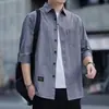 Camisa Casual de Manga Corta para Hombre Estilo Coreano Moderna Camisa de Siete Puntos Verano Duffy Atractivo Top de Trabajo Chaqueta Estilo Japonés