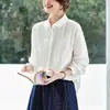 Camisa Branca para Mulheres, Manga Longa, Novo Estilo Primavera 2026, Acabamento em Renda, Blusa Novo Estilo Chinês, Camisa Elegante e Feminina de Algodão Puro para Mulheres