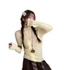 Camiseta básica de cuello medio para mujer 2026 nuevo suéter de punto para otoño e invierno, extremadamente elegante con un diseño único y bordes con volantes