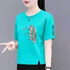 Comercio Exterior Transfronterizo Ropa para Madres, Camiseta de Manga Corta para Mujeres de Mediana Edad, Top Holgado de Media Manga para Mujeres Tallas Grandes, Camiseta Básica