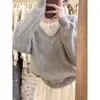 Suéter de tricô casual estilo coreano verde, falso duas peças, gola V, para mulheres, novidade outono e inverno 2026, top de suéter macio e aconchegante 13567