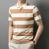 Nueva Camisa Polo de Verano de Alta Gama para Hombre 2026, Marca de Moda Tendencia con Bordado de Rayas y Cuello Camisero Manga Corta