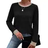 Amazon EU Comercio Electrónico Transfronterizo 2026 Otoño/Invierno Nueva Camiseta Casual de Manga Larga Suelta con Bloques de Color y Cuello Redondo para Mujer