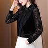Foto Real de Camisa de Terciopelo Otoñal de Manga Larga con Cuello Alto para Mujer, Nuevo Modelo 2026, Camiseta Top Base de Terciopelo Dorado