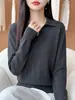 Ligero y cálido cuello de solapa de lana generoso y decente jersey versátil no exigente para mujeres otoño e invierno estilo perezoso top con temperamento