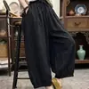 Pantalones de linterna de algodón y lino retro de moda, pantalones casuales de verano adelgazantes con bordes volantes, pantalones cortos versátiles para mujer con ribete floral