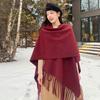 Bufanda de Lana Lisa de Vellón de Cordero Cálido Color Rojo Vino Chal Largo Rojo Ankora Moda Toalla con Abertura Versátil