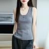 Nuevo Estilo Otoño Temprano 2025 Camisola de Punto 100% Lana Peinada Cuello en U para Mujer Color Sólido Aspecto Adelgazante Camiseta Base