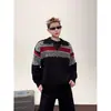 Suéter Pulóver Jacquard de Color Contrastante Retro Americano para Primavera y Otoño para Hombres y Mujeres, Estilo Holgado Perezoso, Top Suéter Casual