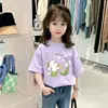 2026 Elegante Nuevo Patrón de Dibujos Animados de Niña Camiseta de Verano de Algodón Puro de Manga Corta para Niños Mayores
