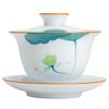 Cuenco de té de cerámica de estilo chino, cuenco de té sencillo de tres piezas para el hogar, cuenco de té grande antiescaldadura estilo pastoral Dehua.