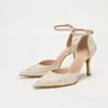 Sapatos Femininos Elegantes de Salto Alto Silenciosos, Bico Fino, Costas Vazadas, Salto Agulha Elegante e Tira no Tornozelo, 6cm 8.5cm