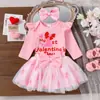 Amazon Europeia e Americana Primavera e Outono Novo Macacão de Manga Longa com Laço Rosa Malha Vestido Princesa Fofo para Bebê Recém-nascido Crianças Roupas