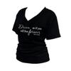 Camiseta Impresa de Manga Corta con Cuello en V, Versátil y de Moda, Talla Grande para Mujer, Nuevo Estilo de Verano, Ceñida a la Cintura, Adelgazante, Top Simple Americano