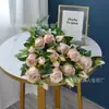 2 cabeças Bulgária rosa artificial flor artificial casamento interior sala de estar decoração adereços atacado decoração de casamento flor