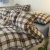 Juego de Cama de Algodón Puro Sin Estampar Clase A, Juego de Cuatro Piezas, Funda de Edredón Lavada de Algodón Puro, Juego de Tres Piezas para Dormitorio de Estudiantes, Sábana y Funda de Edredón Engrosadas