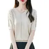 Camiseta de mujer con cuello en V, estilo Andy, nueva colección de verano, top de punto de manga corta, corte holgado, moda femenina transfronteriza, suéter de punto