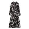 Venta al por mayor 2024 Otoño Nuevo Estilo Europeo y Americano Vestido Camisero de Manga Larga con Estampado Floral Negro para Mujer