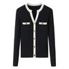 Tops de Diseñador Otoñales para Mujer, Cuello Redondo, Canalé, Corte Ajustado, Chaqueta Corta Estilo Chanel, Suéter, Prenda Base Elegante, Todo Cachemir