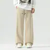 Calça Tricô Nova Outono e Inverno 2025 Tendência da Moda Cordão Ajustável na Barra Simples Solta Confortável Calça Casual