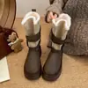 Botas de Neve Quentes e Grossas Antiderrapantes com Aumento de Altura Estilo Retrô para Mulheres 2026 Novas Botas de Algodão Espessadas com Pelúcia para o Inverno Nordeste