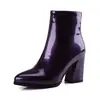 Comercio Exterior Europeo y Americano Botas Talla Grande para Mujer Botas de Moda de Tacón Grueso Botas Martin Puntiagudas Botas Sexy para Mujer Botas de Tobillo Espejo 3758