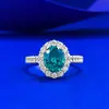 Anillo Nuevo de Plata S925 de Mu Jing Cultivation con Base de Color Paraiba Verde de 6*8mm, Estilo Diario, Transmisión en Vivo