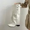 Botas brancas estilo britânico de salto grosso acima do joelho, botas longas femininas, novo modelo outono 2026, botas de comprimento de calça que aumentam a altura e afinam